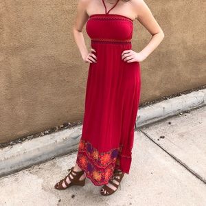 Forever 21 Red halter boho maxi dress